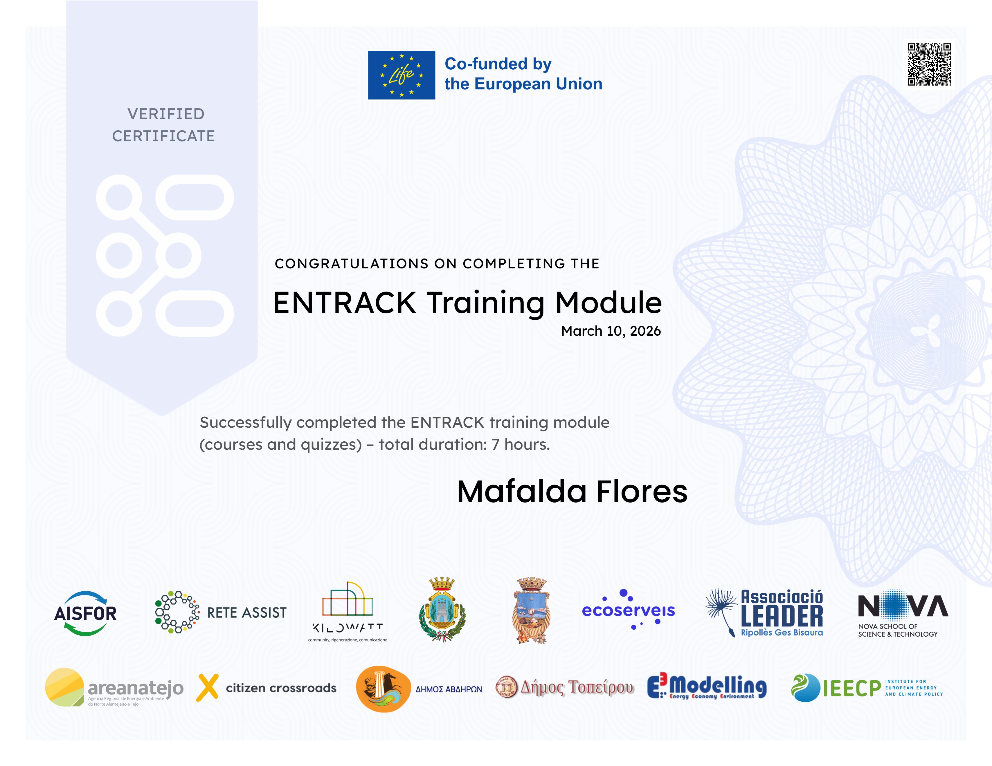 Successfully completed the Entrack training module!
